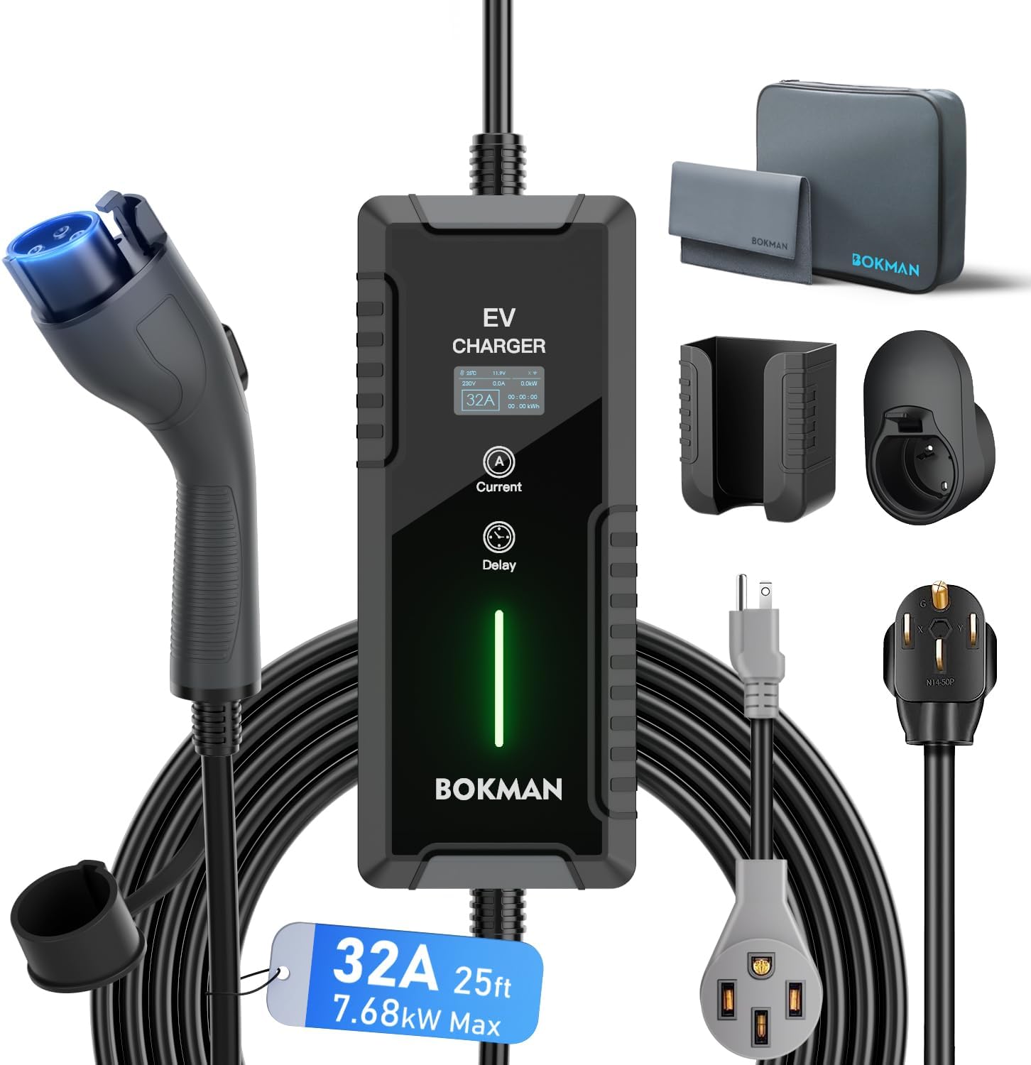 Bokman Portable EVSE - Dual Level 1 and Level 2 Travel Charger